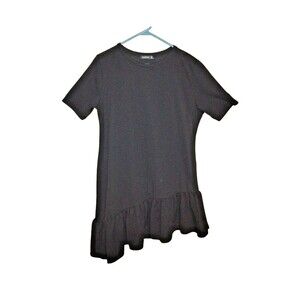 Boo Hoo Sz 16 Asymmetrical Ruffle Hem Midi Dress Poly Sweetheart Neck Short Slvs